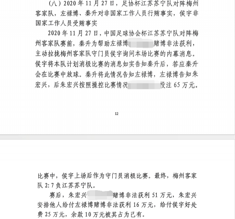 網(wǎng)傳判決書：足協(xié)杯梅州2-7江蘇，梅州門將侯宇收25萬(wàn)消極比賽