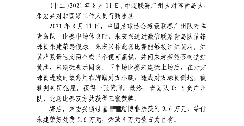 網(wǎng)傳判決書：青島球員朱建榮故意踢對(duì)方小腿，染黃收5.6萬(wàn)好處費(fèi)