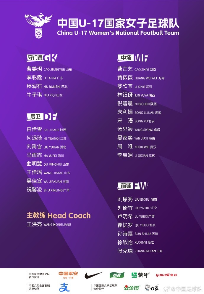 U17女足30人將在蘇州集訓(xùn)備戰(zhàn)世界杯，姜寧、朱挺擔(dān)任訓(xùn)練員